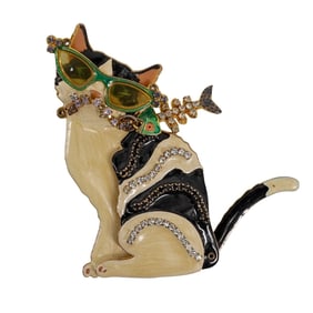Lunch at the Ritz Cat Enameled Brooch