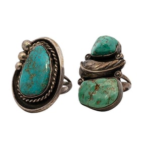 Pair of Native American Sterling Silver and Turquoise Rings