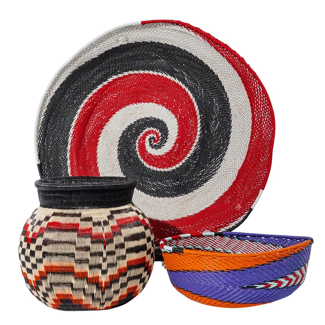 (3 pcs) African Colorful Woven Zulu Baskets (1 of 4)