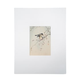 Ohara Koson (Japanese, 1877-1945) "Finches in Cherry Tree" Woodblock Print