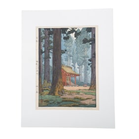 Toshi Yoshida (Japanese, 1911-1955) "Sacred Grove" Woodblock Print