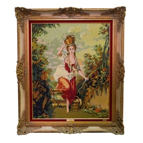 Vintage After JB Huet "La Laitere" Needlepoint