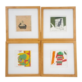 (4 Pc) Signed Mixed Media Abstract Artwork