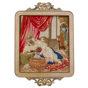 French Victorian Figural Needlepoint Tapestry