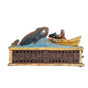 Antique Cast Iron 'Jonah and the Whale' Coin Bank