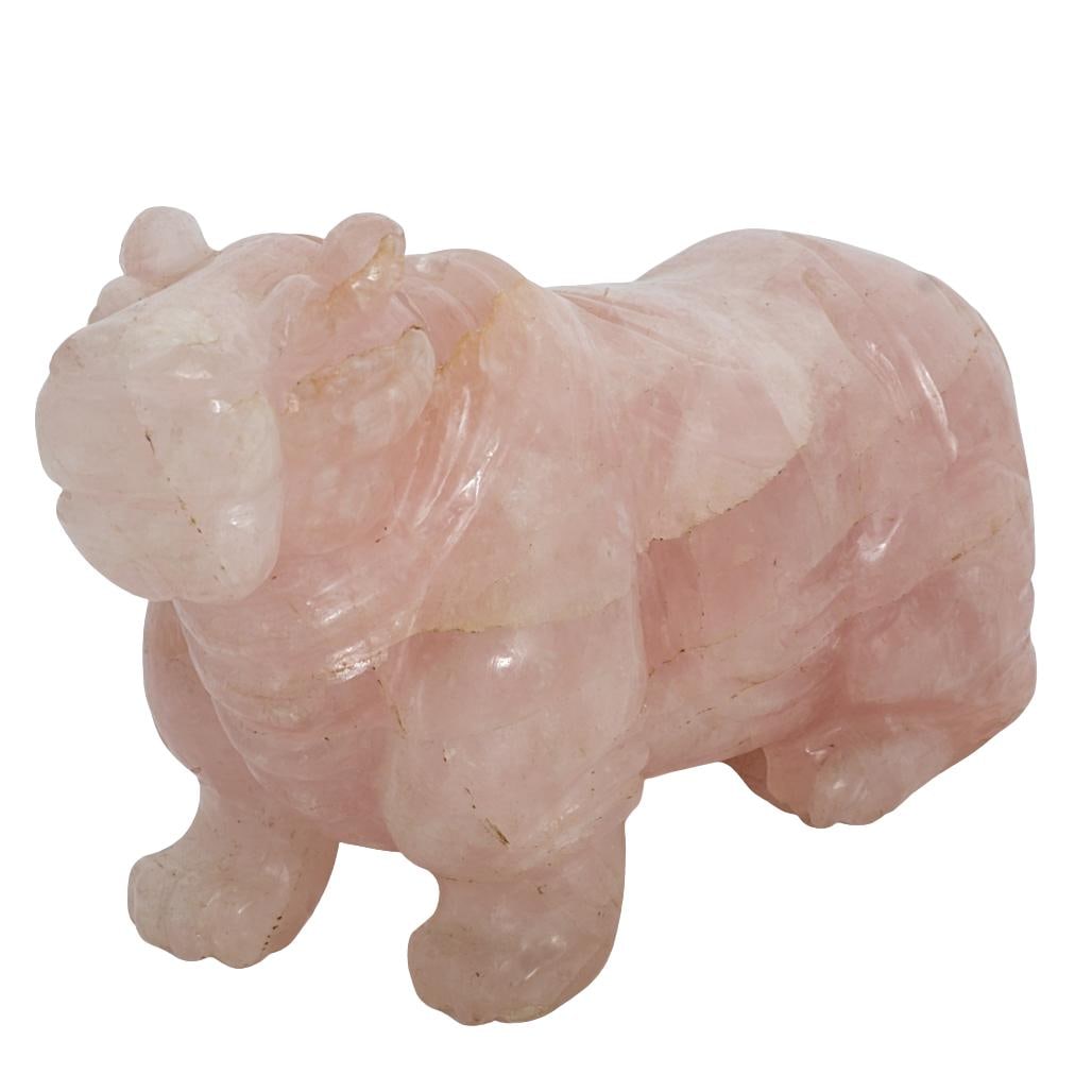 Signed Rose Quartz Hippo: Signed Rose Quartz Hippo20th-21st century, likely Brazil or MadagascarRose quartz with natural banding carved hippo figurine. Signed in white on bottom illegibly.H 5 1/2" L 9" W 4"