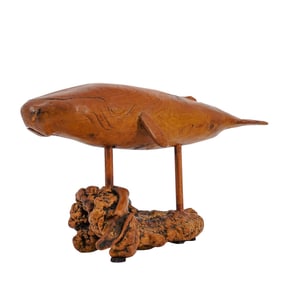 Folk Art Carved Wood Whale Sculpture