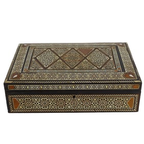 Antique Damascene Inlaid Mother of Pearl Mosaic Box