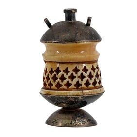 Antique Middle Eastern Silver And Carved Bone Pendant