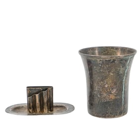 (2 Pc) Antique Silver Plate Cup & Silver Cigarette Holder Set