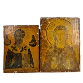 (2 Pcs) Russian Orthodox Wooden Icons
