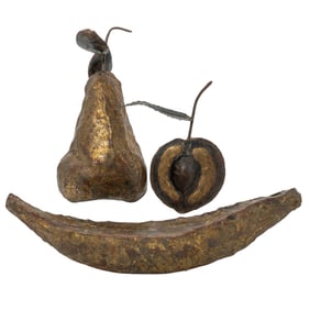 (3 Pc) Mid Century Brutalist Mixed Metal Fruits