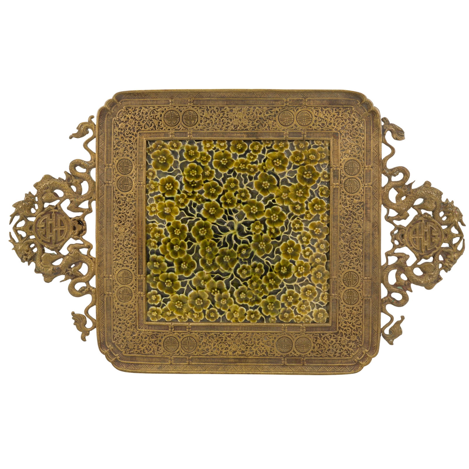 Attrib. Tiffany Gilt Bronze and Porcelain Inlay Tray (1 of 5)