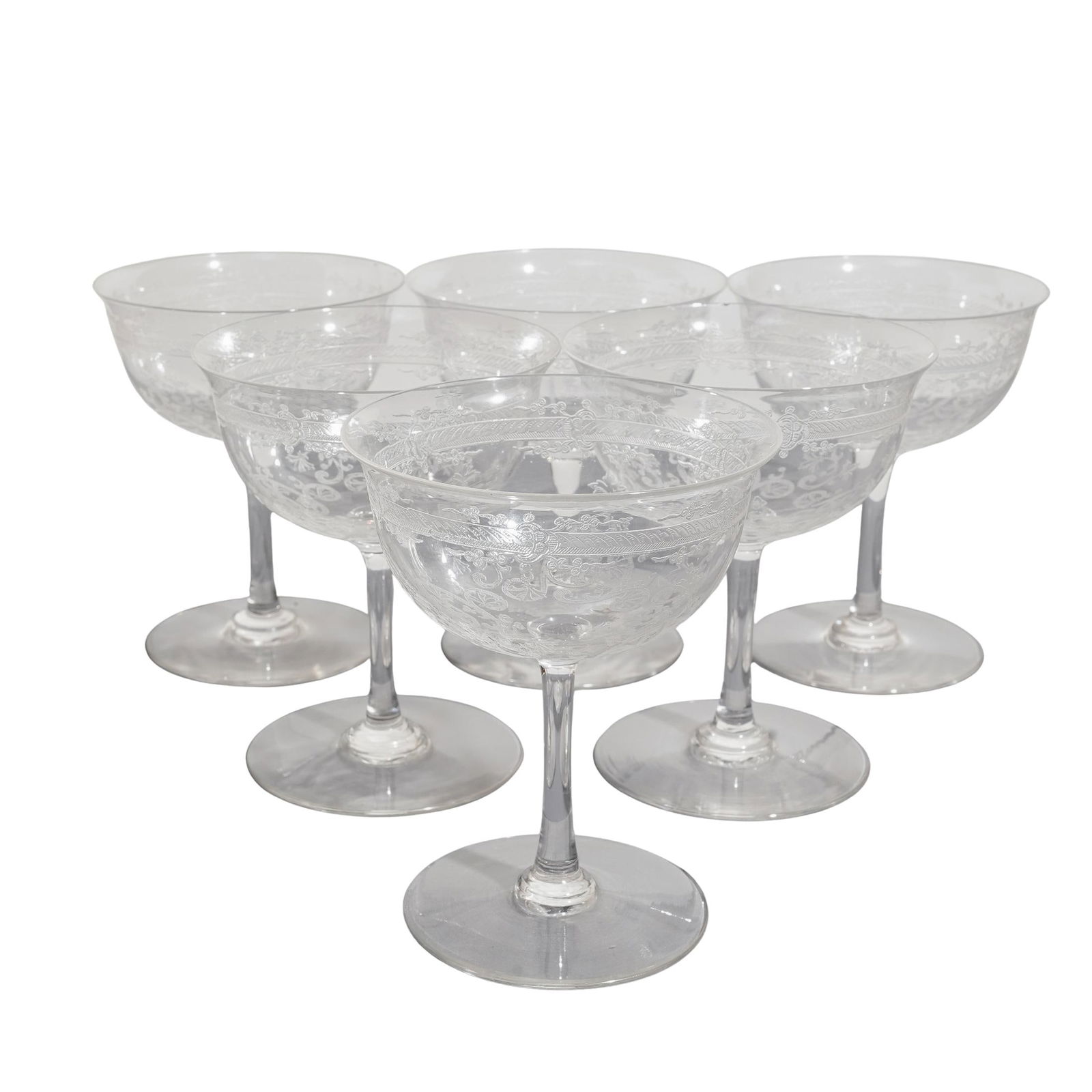 (6 Pc) Baccarat Style Crystal "Lafayette" Champagne Stemware Set (1 of 4)
