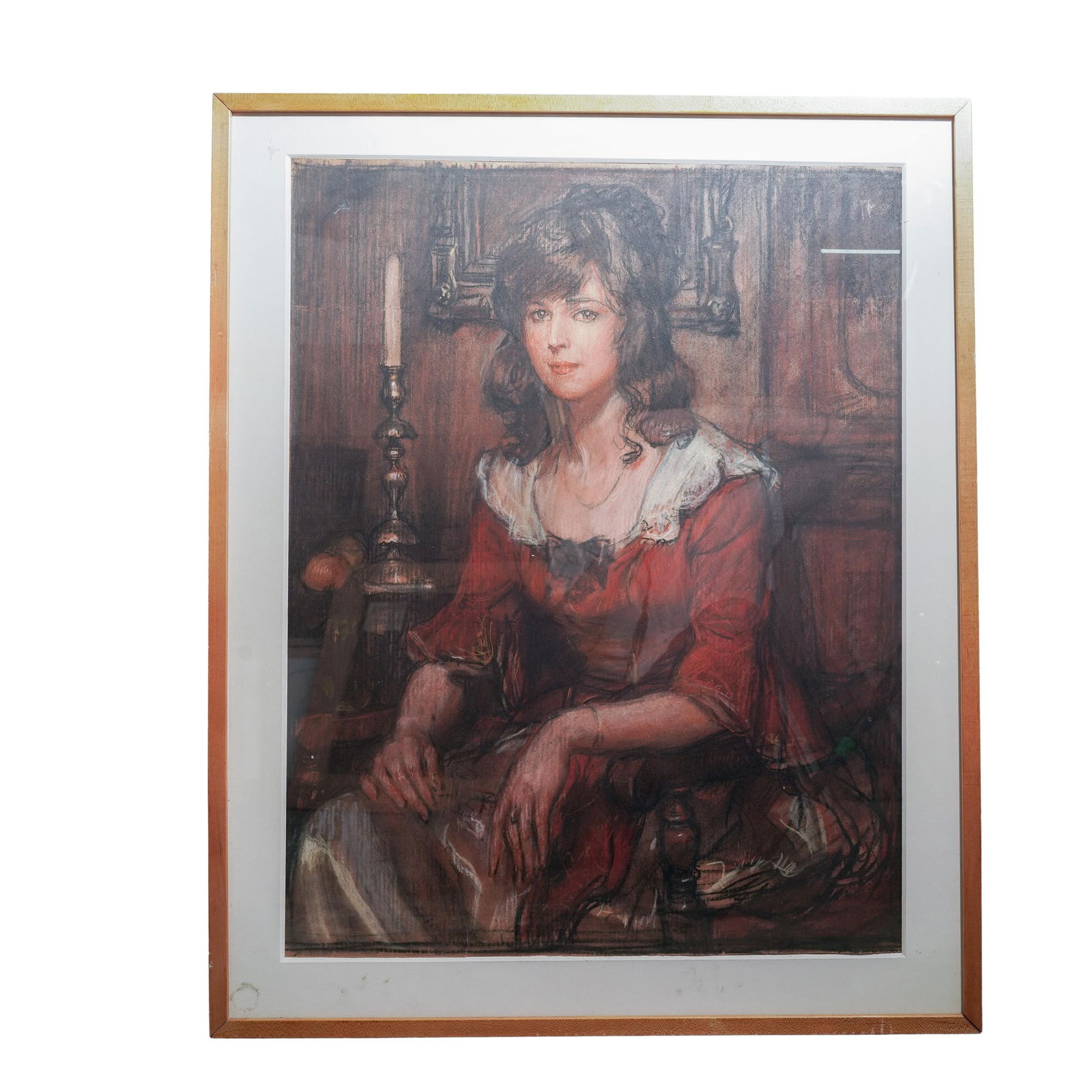 Antique Pastel on Board Portrait Painting (1 of 3)