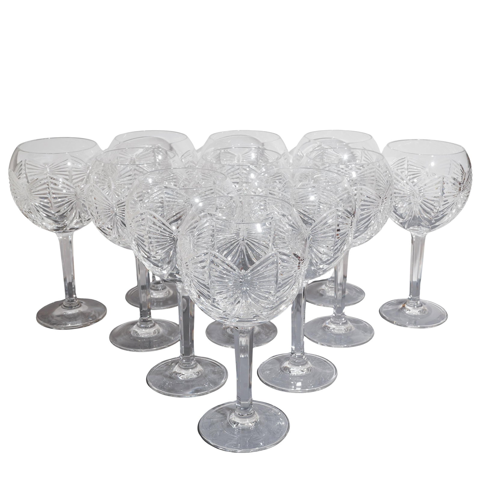 (11 pcs) Waterford Millennium "Happiness" Crystal Glasses: (11 pcs) Waterford Millennium "Happiness" Crystal Glasses1996-2005, IrelandA set of eleven wine glasses by Waterford Crystal. These feature the pattern "Happiness" that was part of the "Millennium" co
