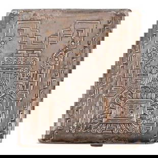 Viracocha Tiahuanaco Sterling Silver Cigarette Case: Viracocha Tiahuanaco Sterling Silver Cigarette CaseEarly 20th century, BoliviaA sterling silver cigarette case with an engraved depiction of Viracocha, or the creator god in pre-ncan mythology and ass