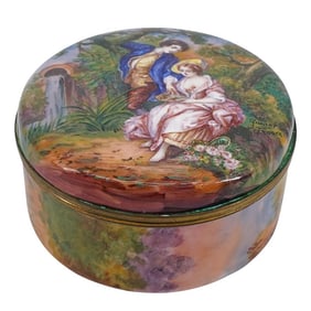 Antique Limoges "Marquise de Sevigne" Signed Large Enamel Box