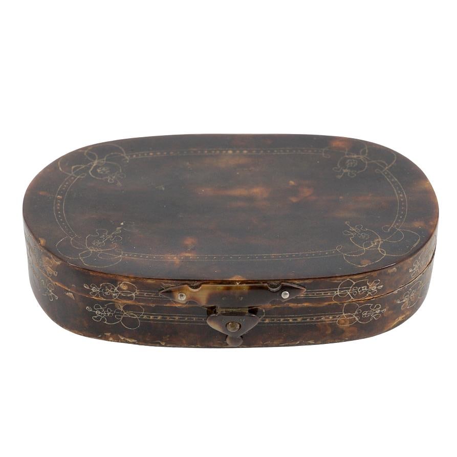 Antique Inscribed Tortoise Hued Trinket Box (1 of 6)