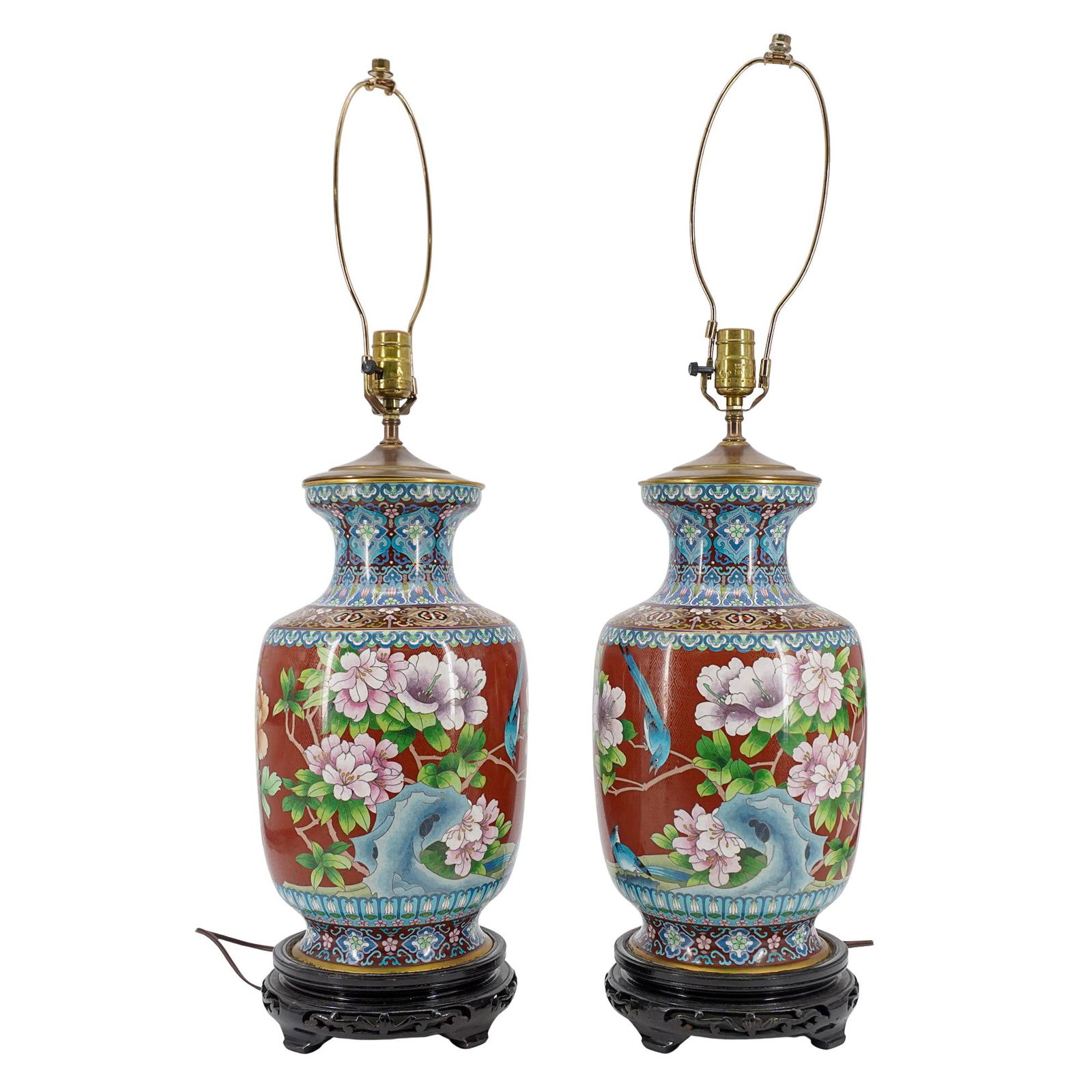 Pair of Chinese Cloisonne Converted Urn Lamps (1 of 5)