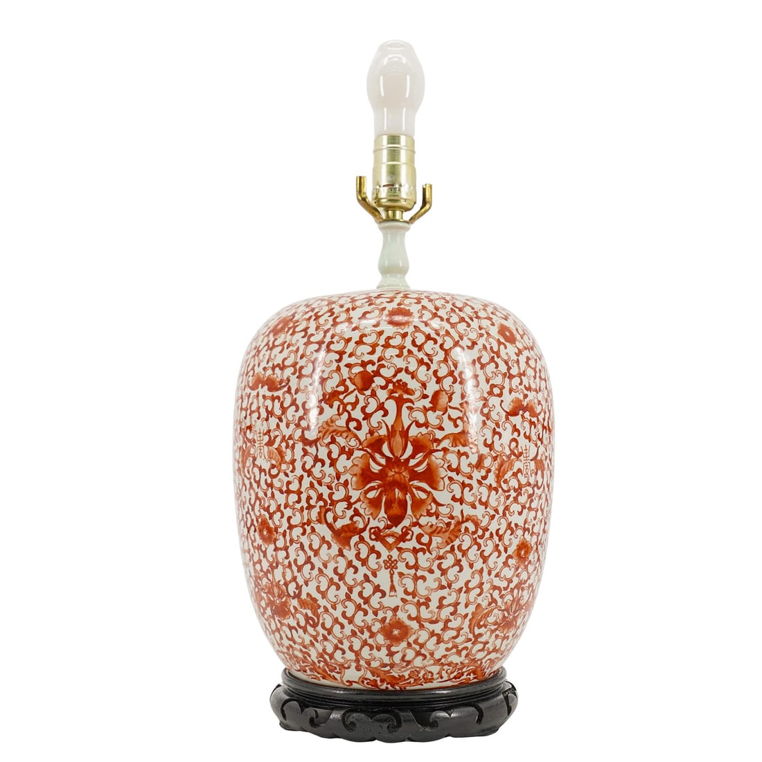 Vintage Chinese Iron Red Lotus Porcelain Lamp (1 of 3)