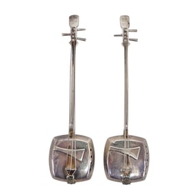 (2 Pcs) Japanese Sterling Silver Banjo Salt & Pepper Shakers