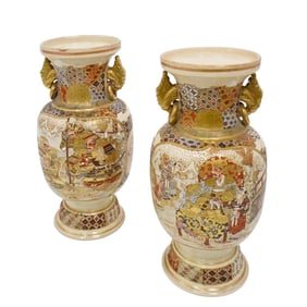 Pair of Antique Japanese Satsuma Vases