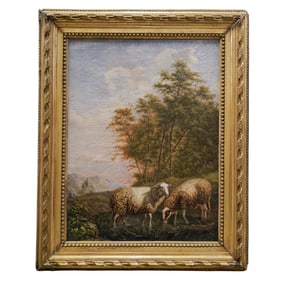 Antique Signed Oil On Canvas Pastoral Painting