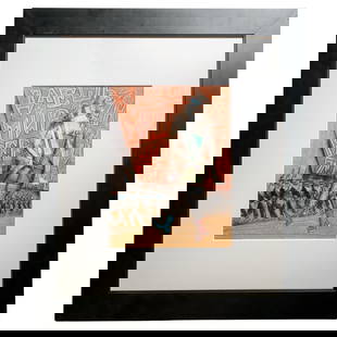 Style of Vladimir Lebedev Russian Avant Garde Painting: Style of Vladimir Lebedev Russian Avant Garde PaintingMid 20th century, RussiaA mixed media painting on paper depicting an avant-garde Russian Revolution scene. Style to Vladimir Lebedev, a Russian ar