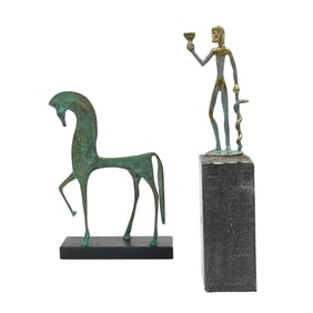 (2 Pc) Dali Style Patinated Metal Sculptures