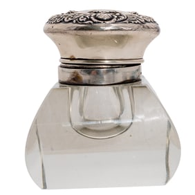 Sterling Silver and Glass Inkwell