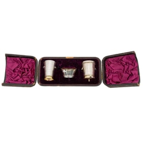 (3 Pc) English Sterling Silver Miniature Set In Presentation Case