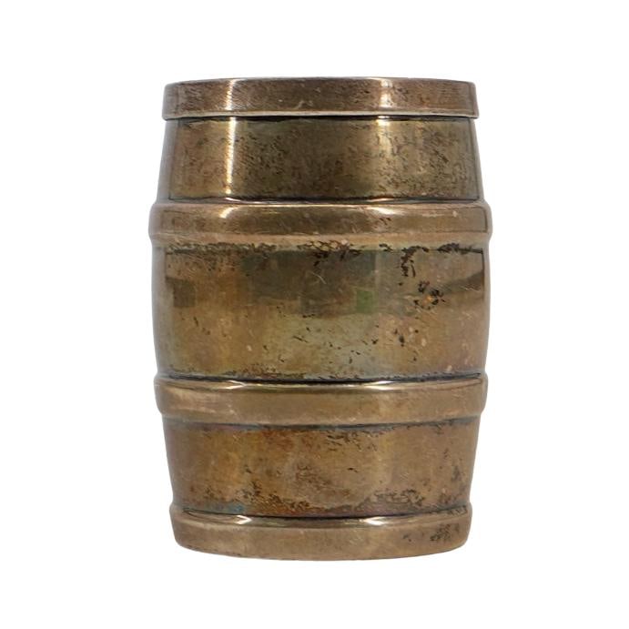 Antique Sterling Silver Barrel: Antique Sterling Silver Barrel Late 19th-early 20th century, Continental An antique sterling silver barrel. Marked on bottom "925", a pictorial horned bull mark, and a mark reading "L45". Total weight