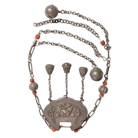 Chinese Silver and Carnelian Longevity Lock Necklace