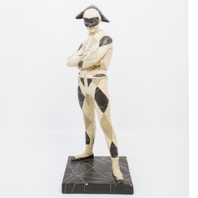 Signed Terracotta Harlequin Jester Sculpture