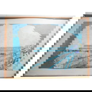 Graziella Drossler (German, b. 1953) Oil Painting: Graziella Drossler (German, b. 1953) Oil Painting1990s, GermanyOil on board abstract painting housed in a wood frame with a white mat. Gallery inventory sticker on the back.Painting: W: 47" L: 31" Fra