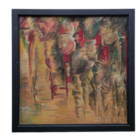 Signed Figural Painting On Woven Canvas