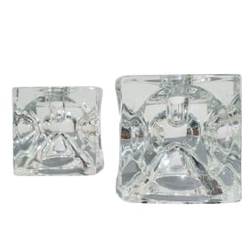 Pair Glass Block Candle Holders