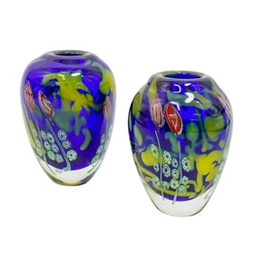 Pair of Art Glass Floral Vases