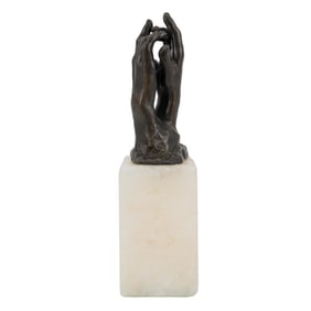 Bronze Sculpture of Two Hands on Alabaster Base