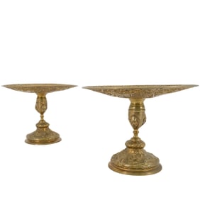 Pair of Antique Gilt Bronze Neoclassical Tazzas