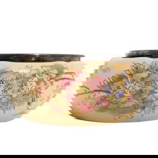 Antique German Royal Bonn Porcelain Bowl: Antique German Royal Bonn Porcelain BowlLate 19th-Early 20th CenturyAntique German Royal Bonn porcelain bowl with silvered rim, depicting a vanilla-hued porcelain ground and painted floral motifs, wit