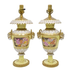Pair Of Sevres Style Converted Porcelain Urns