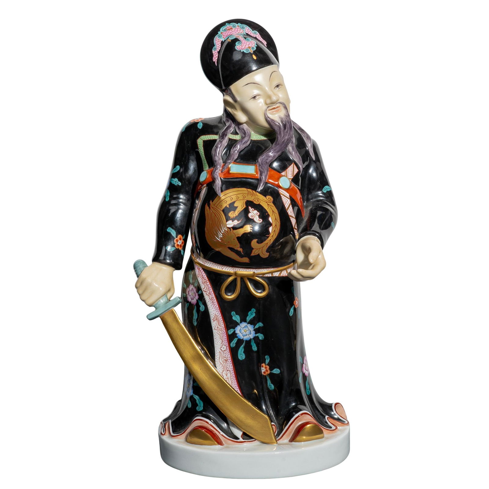 Large Herend Mandarin Porcelain Figurine with Sword (1 of 7)