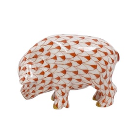 Herend Orange Fishnet Porcelain Pig