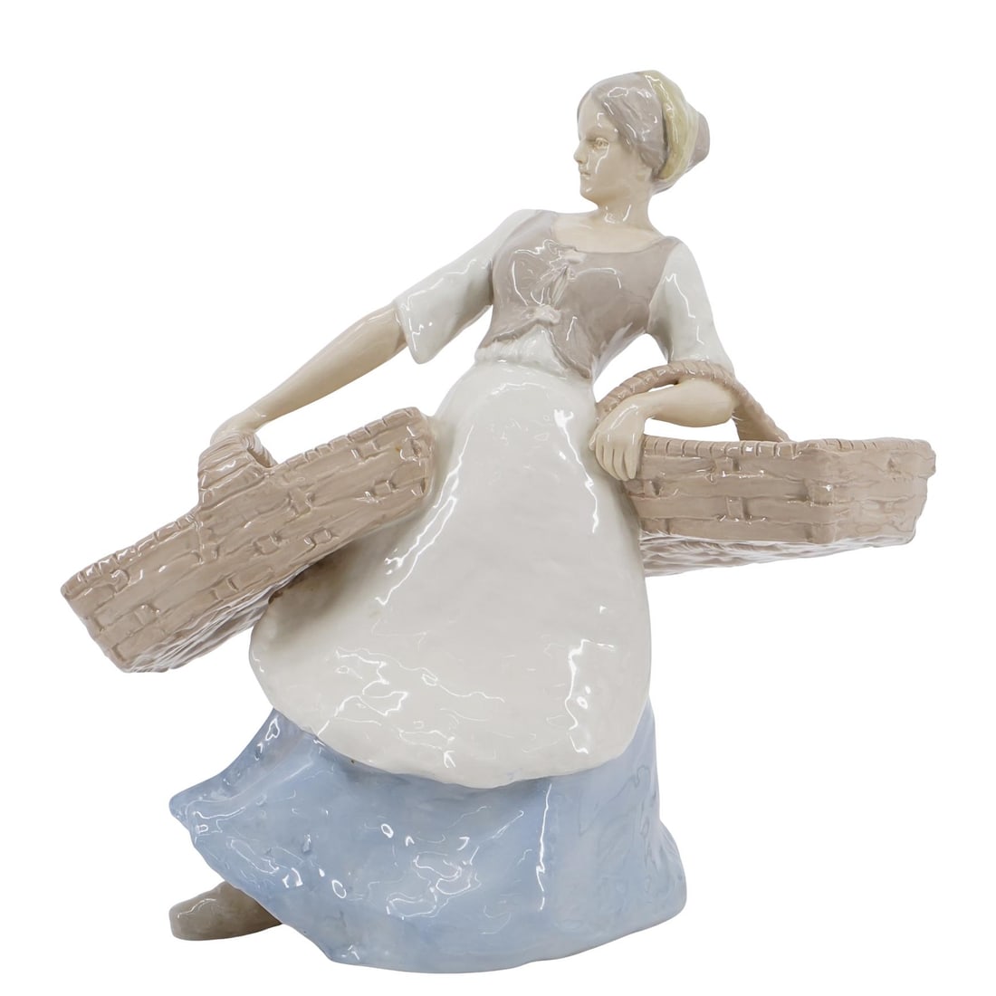 Large Austrian Amphora Glazed Porcelain Figurine: Large Austrian Amphora Glazed Porcelain Figurine20th Century, AustriaLarge Austrian Amphora glazed porcelain figurine. Depicts a female figure carrying large baskets. With incised mark, "Austria" and