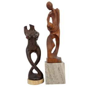 Pair Of Carved Wooden Sculptures