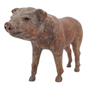 Vintage Leather Pig Sculpture