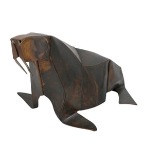 Copper Geometric Walrus Sculpture