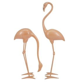 Pair of Polychrome Metal Flamingoes